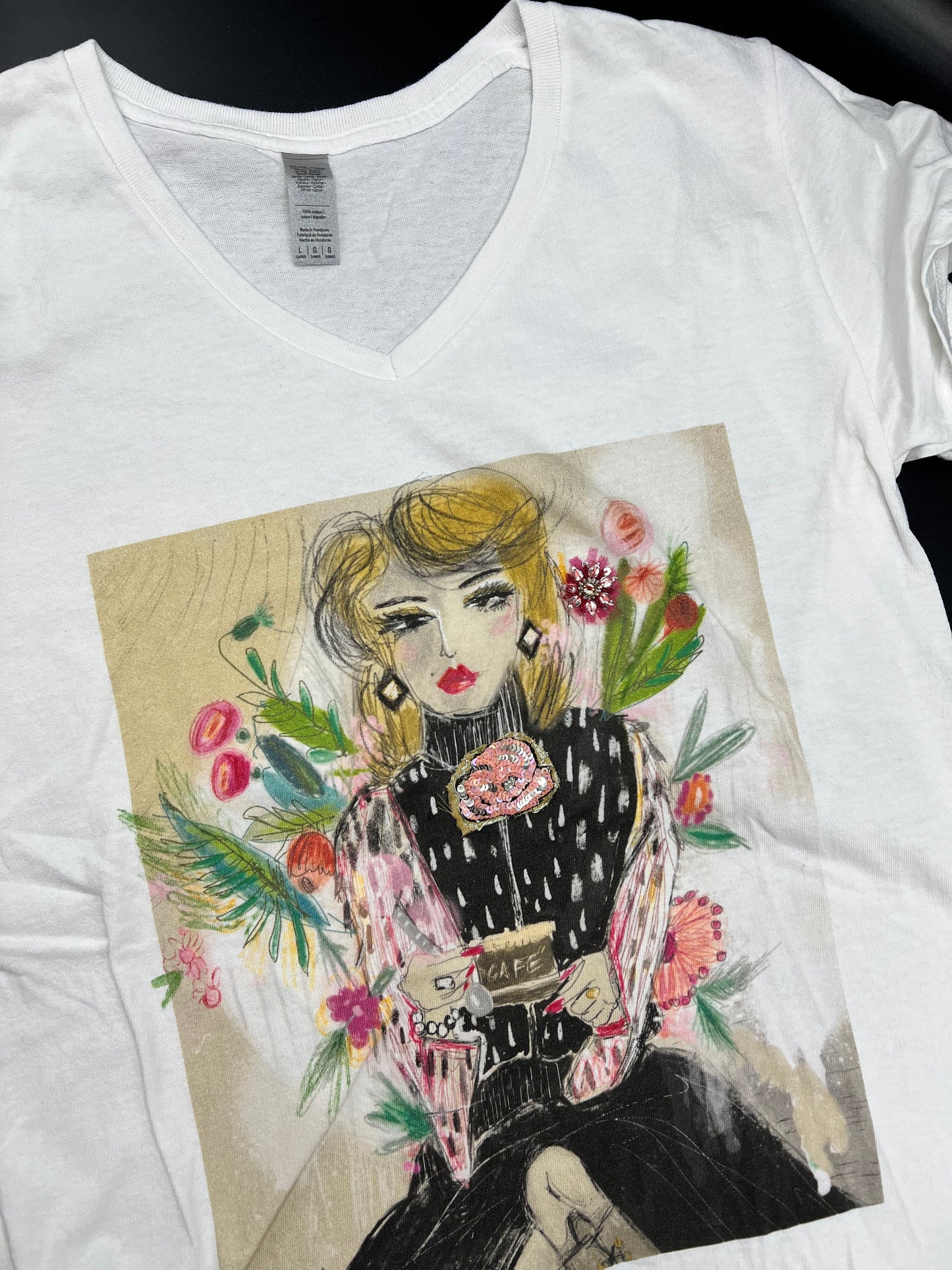 At the Cafe V-Neck T-Shirt