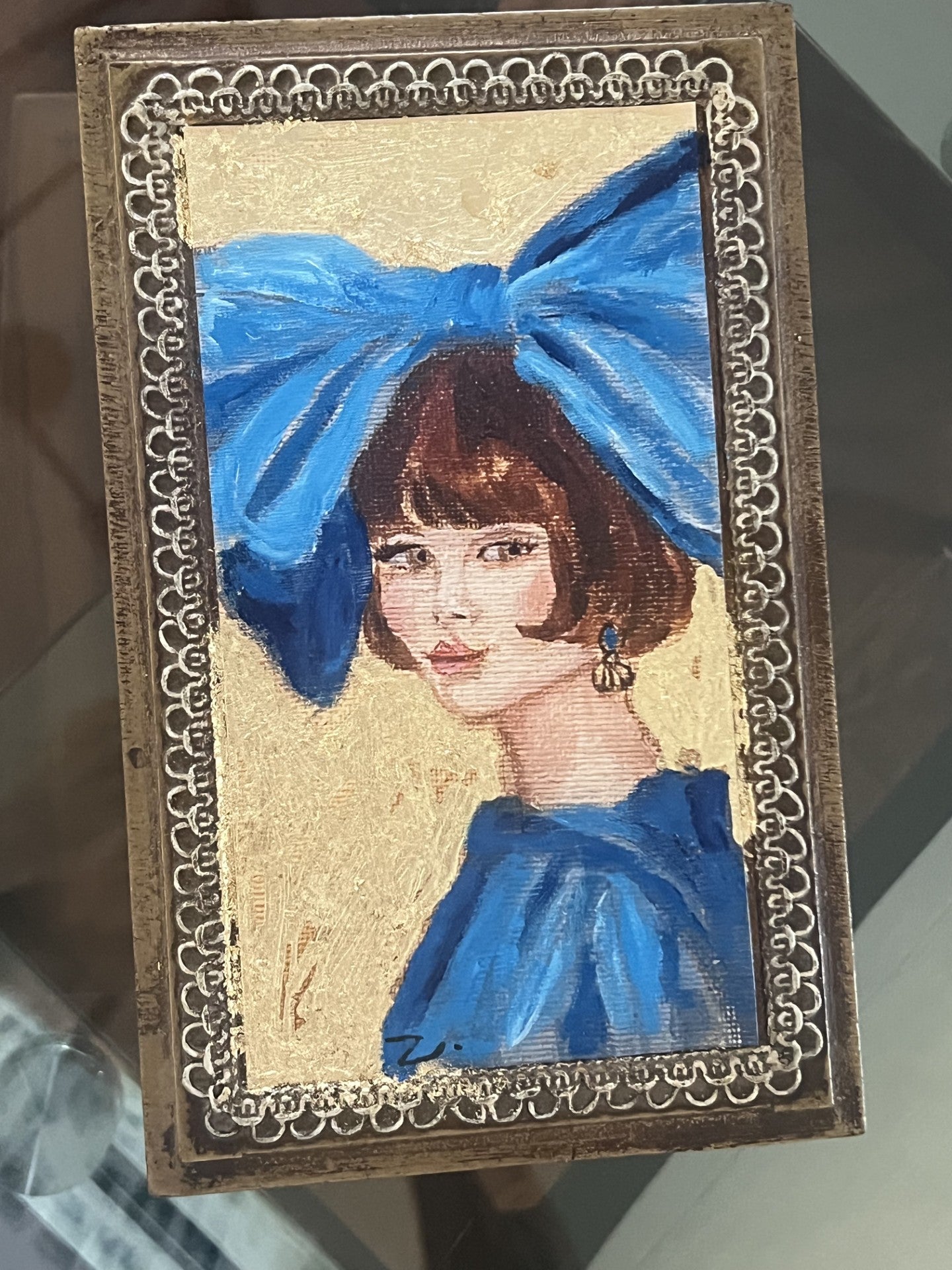 Large Keepsake Box Girl with the Blue Bow